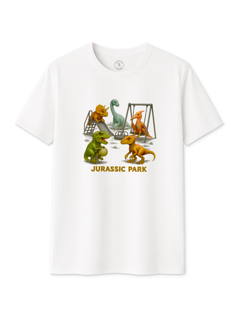 Camiseta Jurassic Park Para Hombre - Manga Corta, 100% Algodón - Estampado Frontal Colorido - Producto Oficial