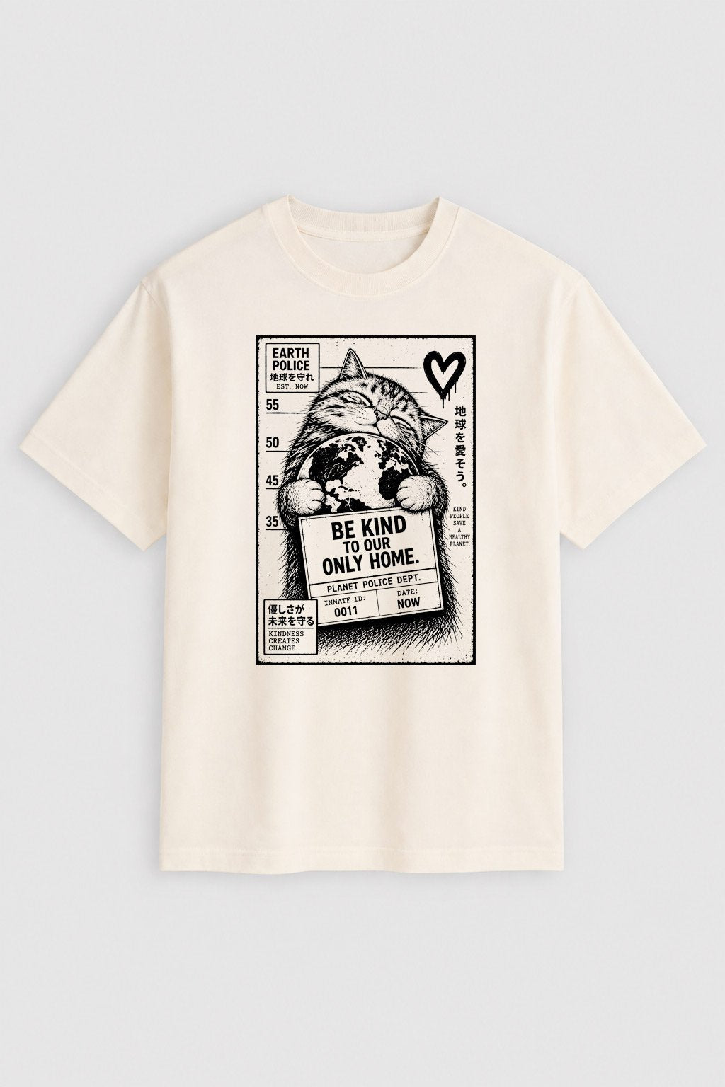Camiseta Earth Police – Be Kind to Our Only Home - Tabby Cat