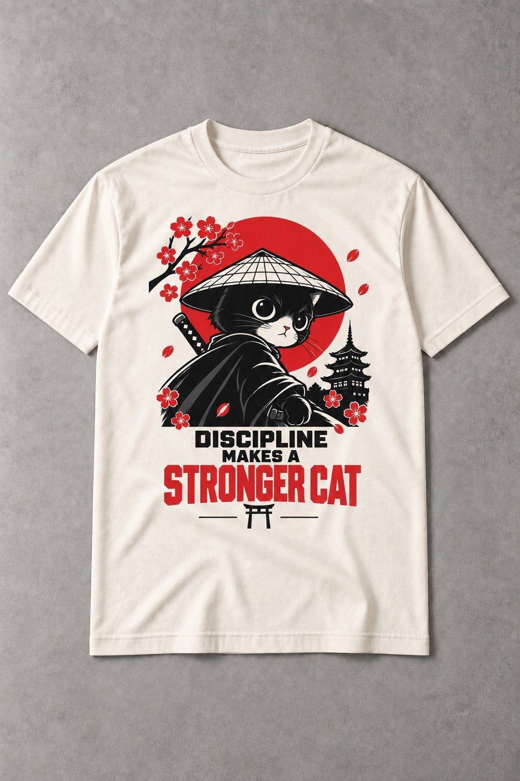 Camiseta de Gato Samurai – Discipline Makes a Stronger Cat