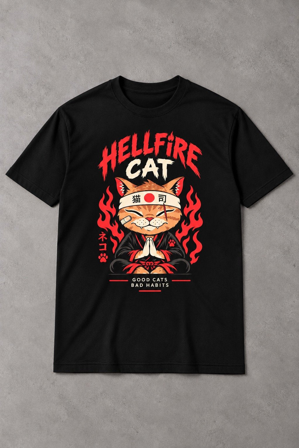 Camiseta de Gato Hellfire Zen – Good Cats Bad Habits