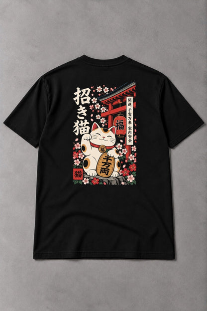 Maneki Neko Sakura – Camiseta de Gato Japonés de la Suerte