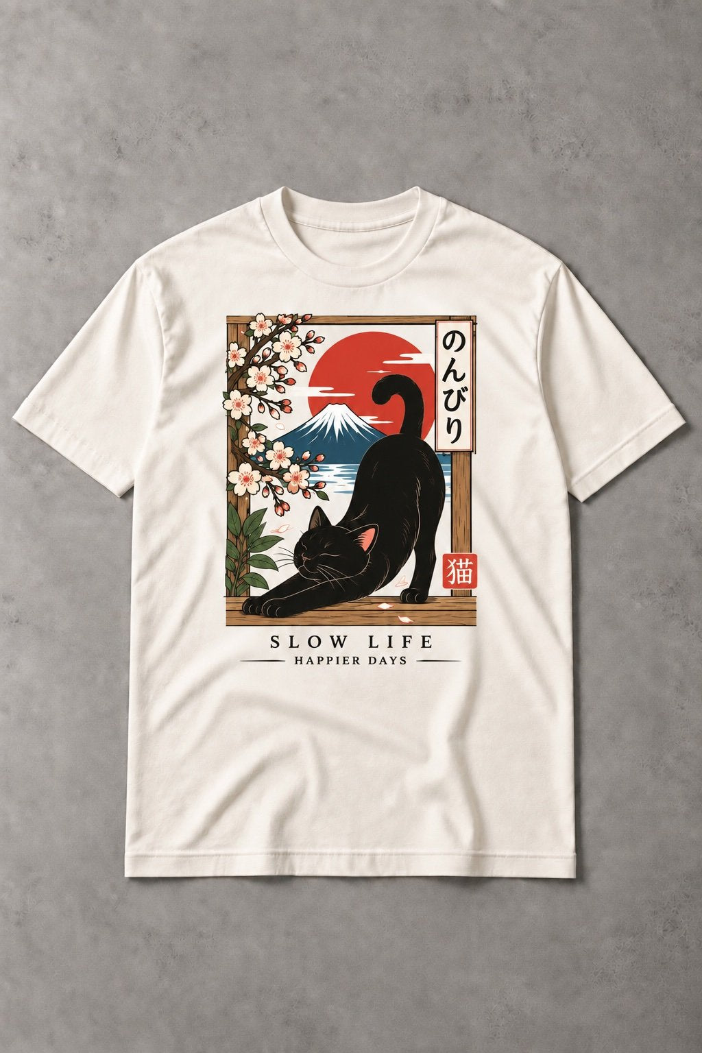 Slow Life Cat – Camiseta de Gato Japonés