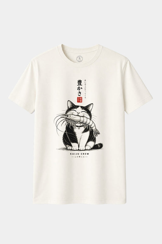 Camiseta Kaiju Crew – Lucky Cat & Shrimp | Camiseta Japonesa Gato con Gamba