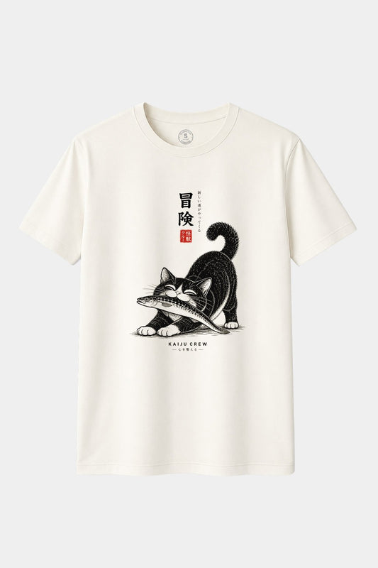Camiseta Kaiju Crew – Lucky Cat Adventure | Camiseta Japonesa Gato Aventurero