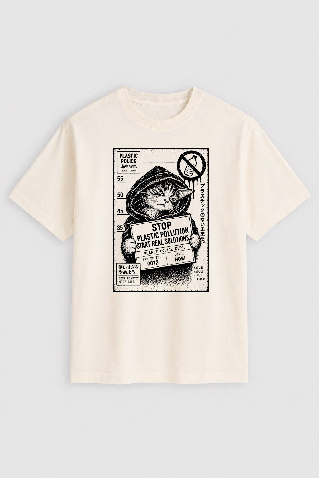 Camiseta Plastic Police – Stop Plastic Pollution - Hooded Cat