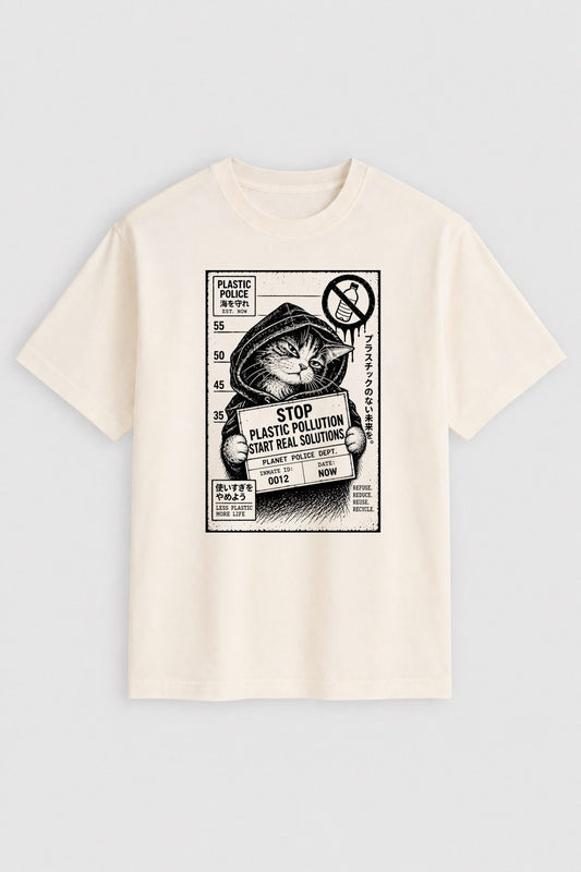 Camiseta Plastic Police – Stop Plastic Pollution - Hooded Cat