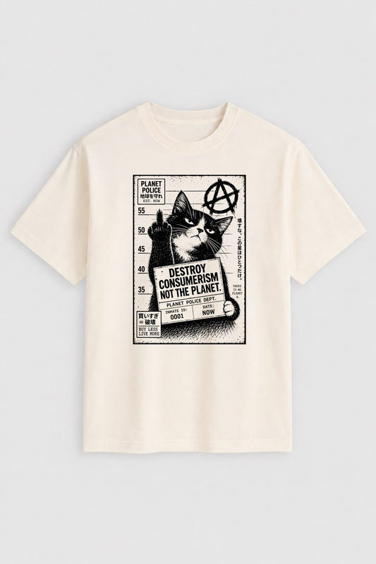 Camiseta Planet Police – Destroy Consumerism, Not the Planet - Anarchy Cat