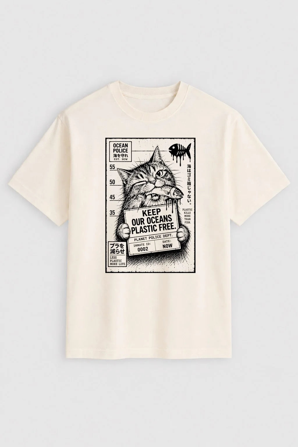 Camiseta Ocean Police – Keep Our Oceans Plastic Free - Fish Hunter Cat