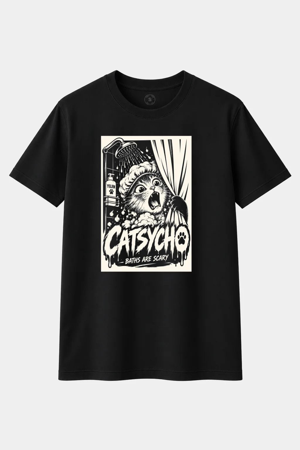 Camiseta Catsycho – Terror Gatuno Bajo la Ducha
