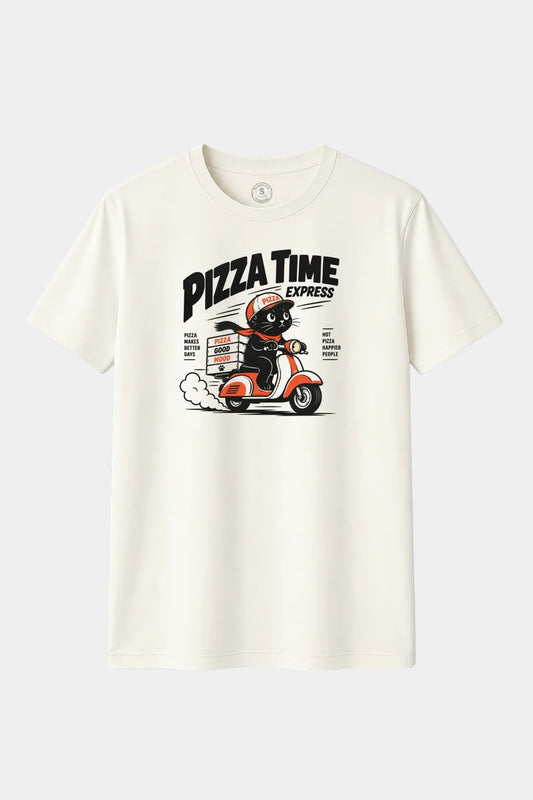 Camiseta Pizza Time Express – Gato Repartidor de Pizza