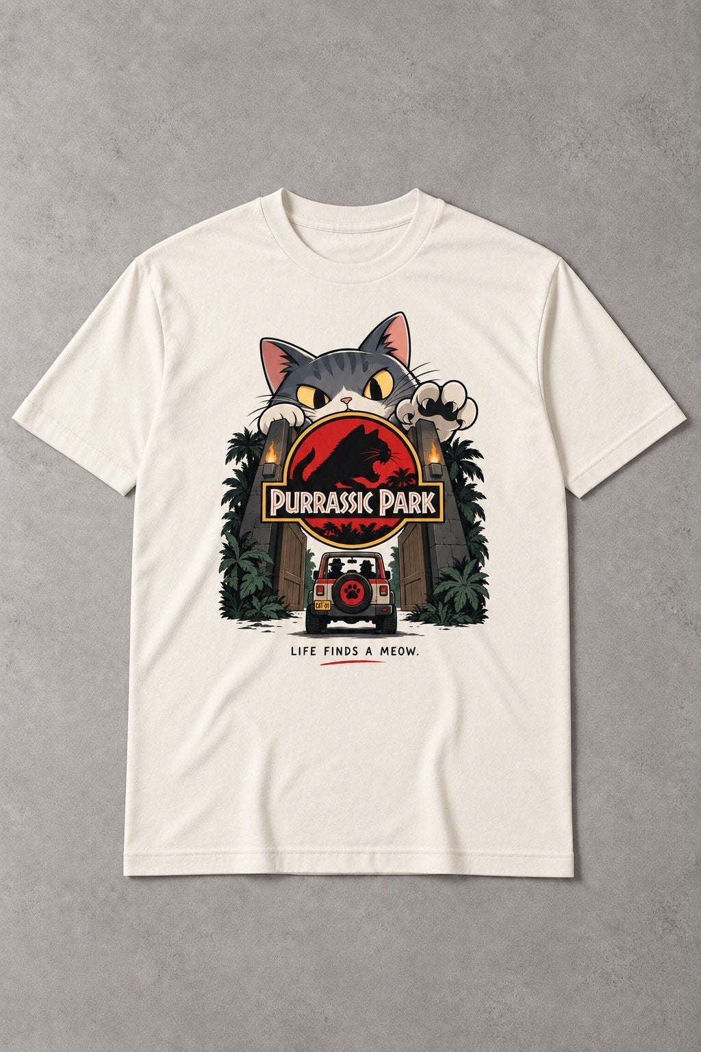 Camiseta Purrassic Park – Life Finds a Meow