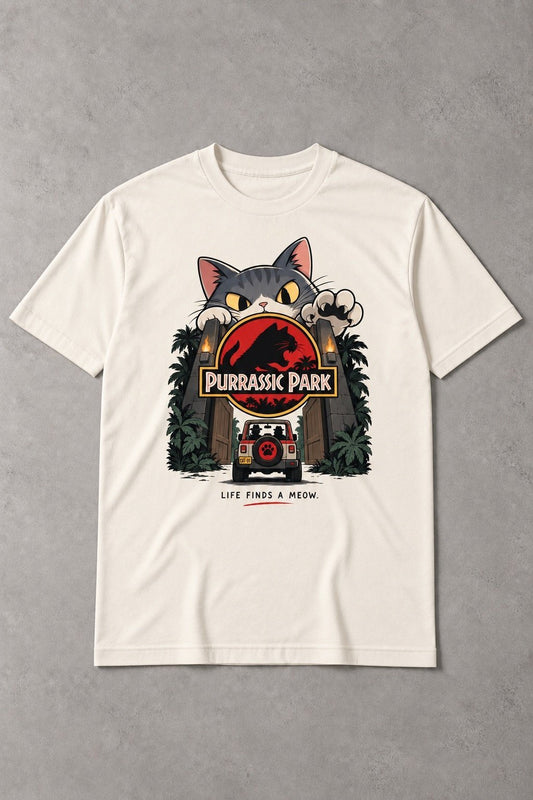 Camiseta Purrassic Park – Life Finds a Meow