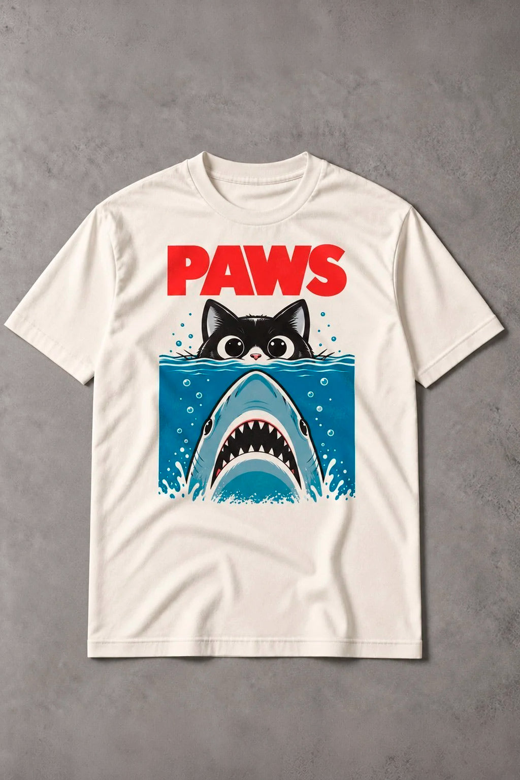 Camiseta de Gatos PAWS – Gato y Tiburón Divertida