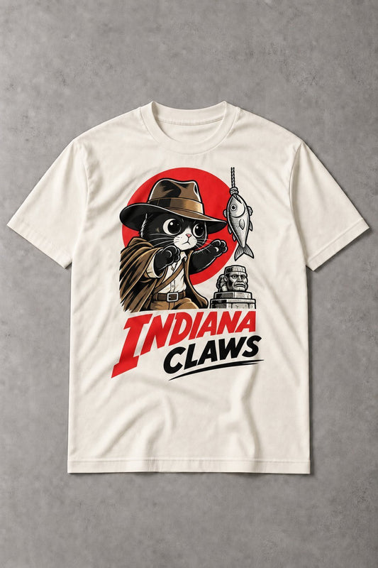 Camiseta de Gatos Indiana Claws – Gato Aventurero Retro