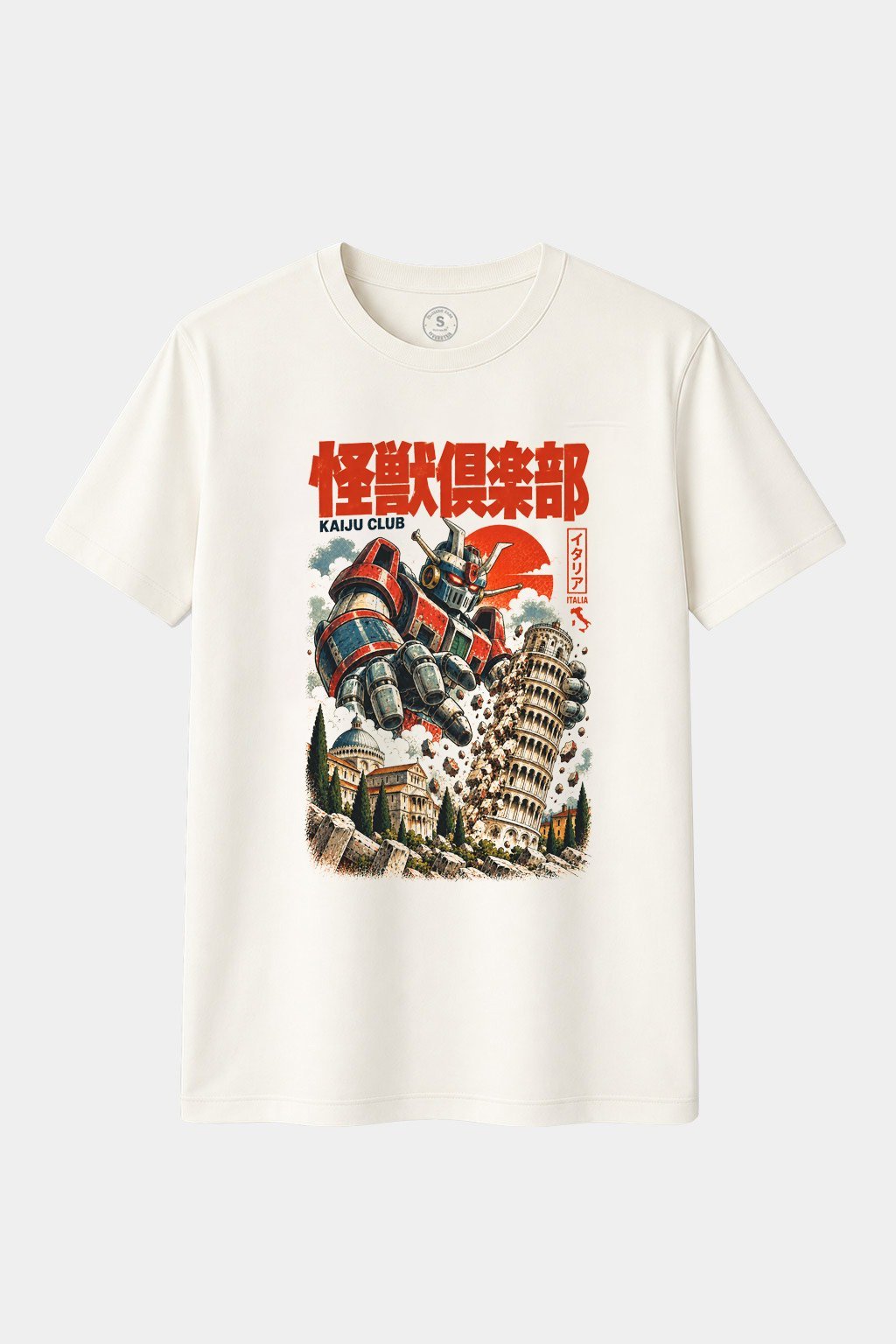 Camiseta Kaiju Club Italia – Robot Gigante Japonés en Pisa | Estilo Mecha Retro