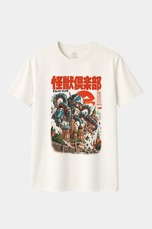 Camiseta Kaiju Club Moscú – Pulpo Robot Gigante Atacando Rusia | Mecha Japonés Retro