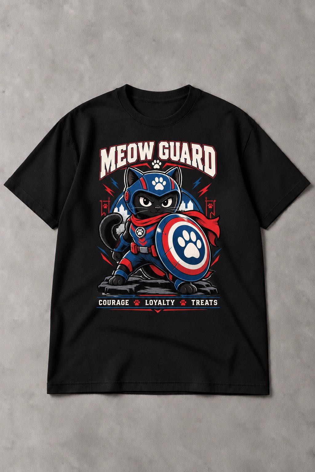 Camiseta de Gato Meow Guard – Courage, Loyalty & Treats