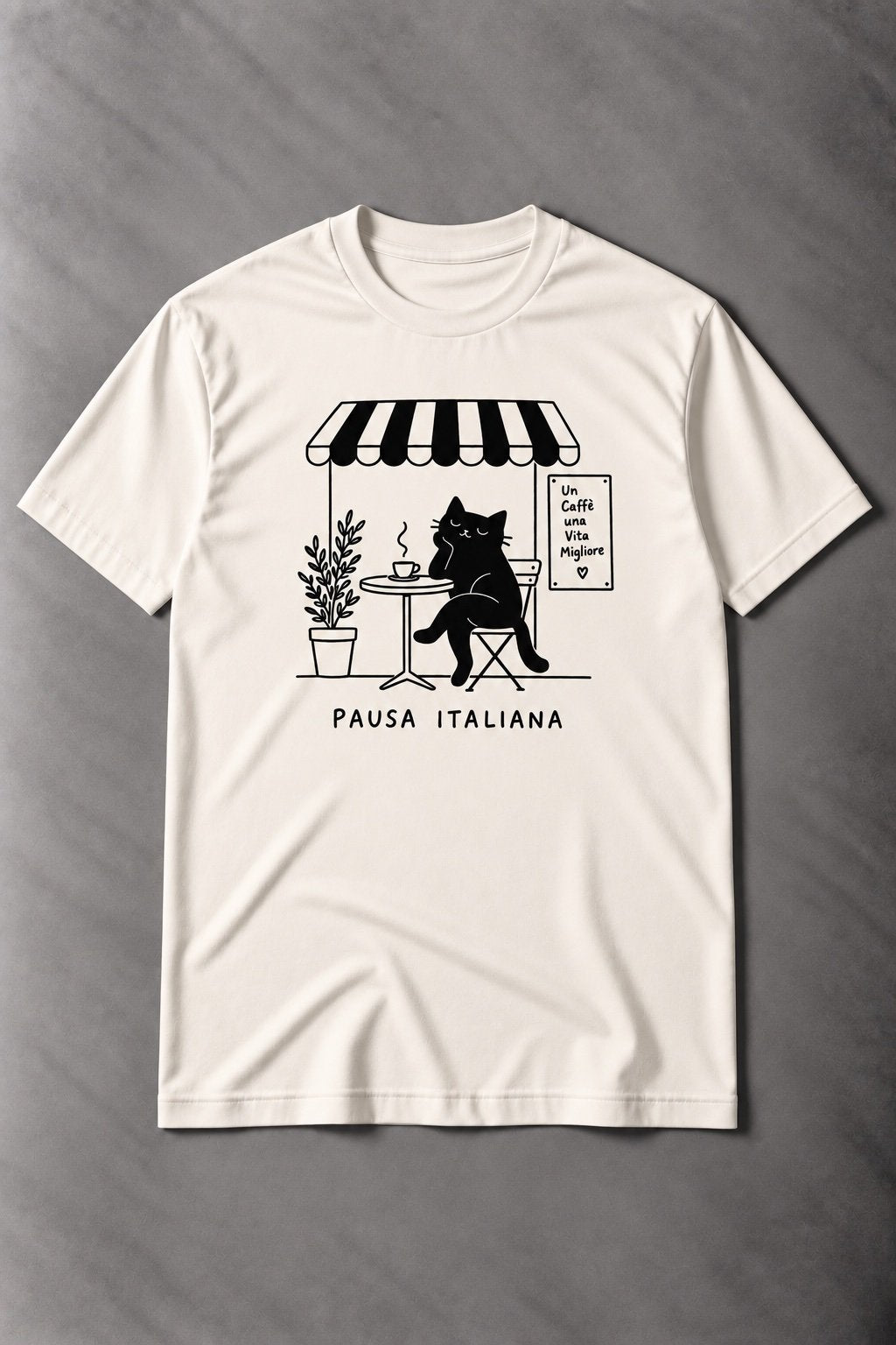 Camiseta de Gato Pausa Italiana – Un Caffè, Una Vita Migliore