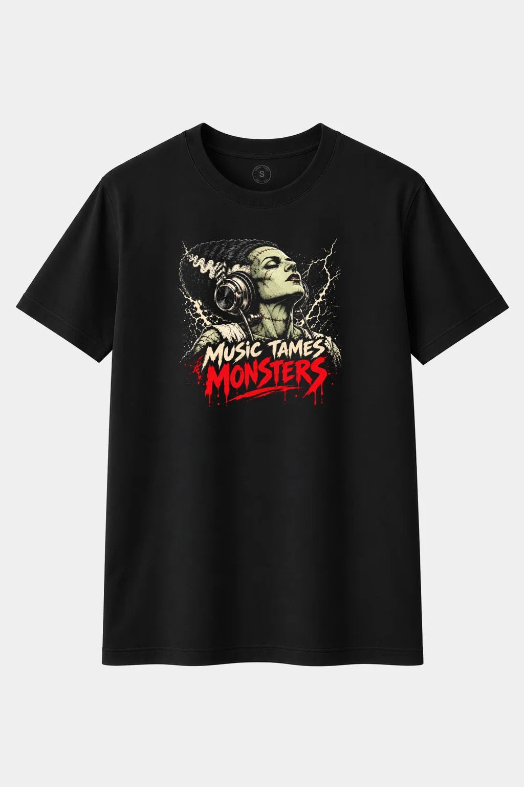 Camiseta Novia de Frankenstein “Music Tames Monsters” – Terror y Música