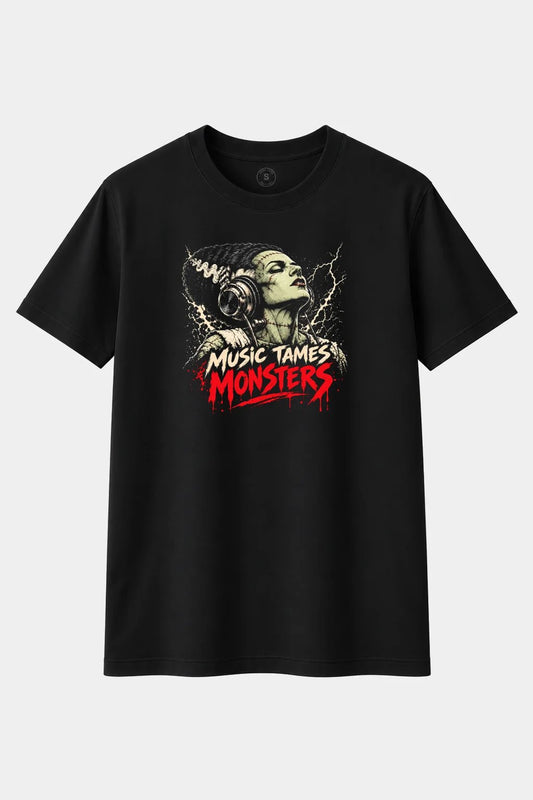 Camiseta Novia de Frankenstein “Music Tames Monsters” – Terror y Música