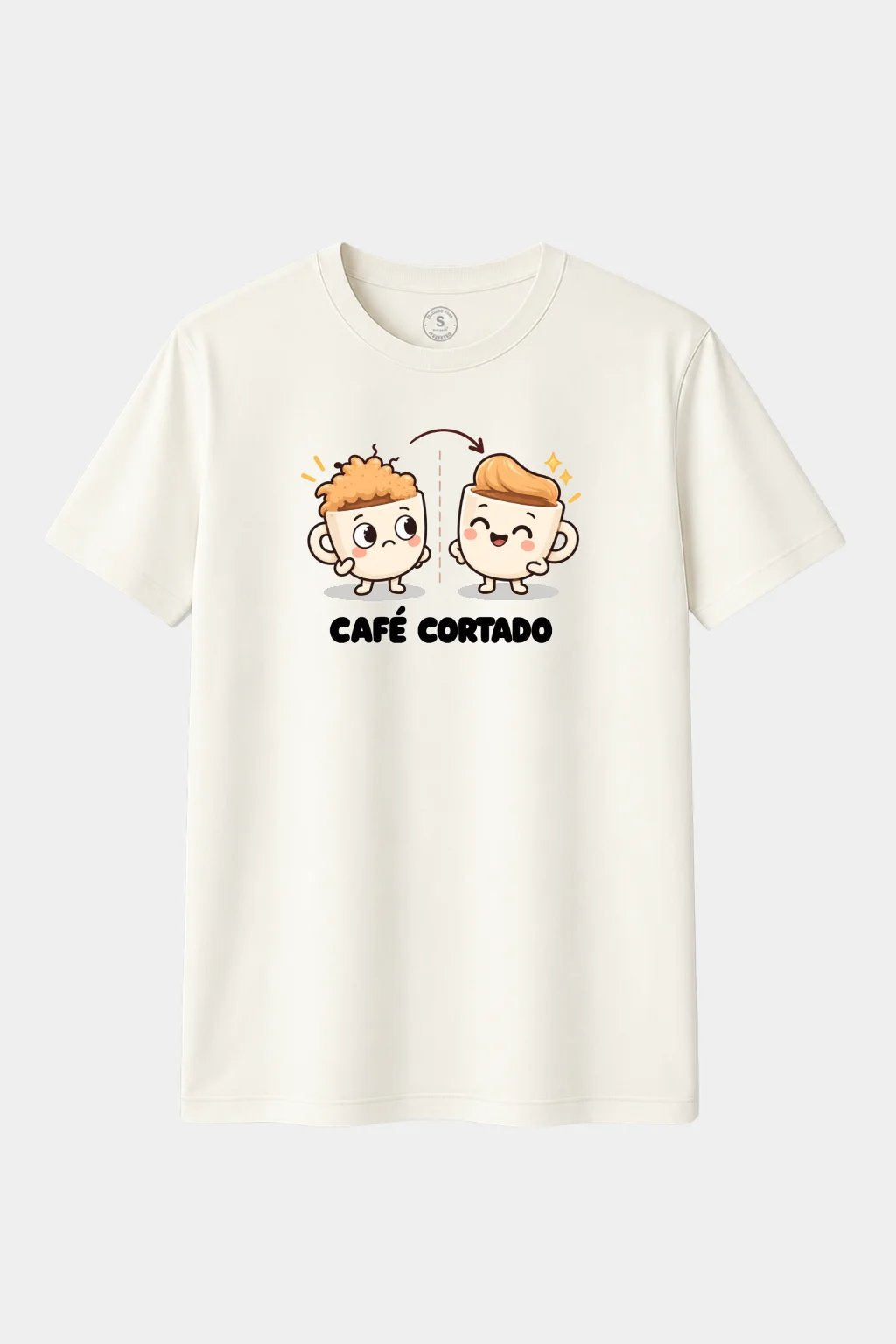 Camiseta Café Cortado Antes y Después – Humor Cafetero y Juego de Palabras Divertido