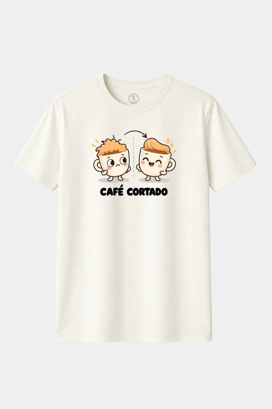 Camiseta Café Cortado Antes y Después – Humor Cafetero y Juego de Palabras Divertido