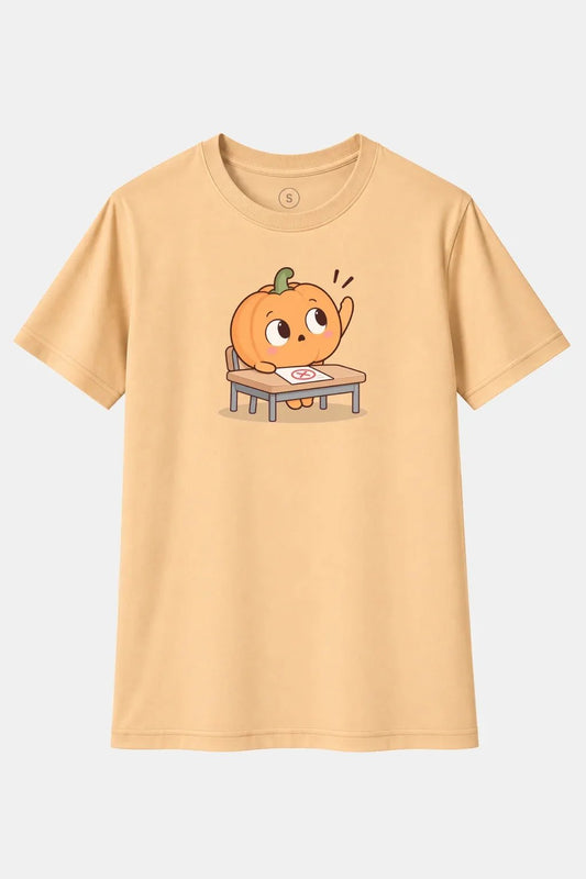 Camiseta Calabaza en Examen – Humor Escolar, Juego de Palabras y Diseño Divertido